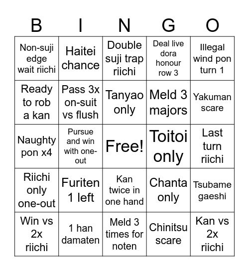 Power Mahjong Bingo Card