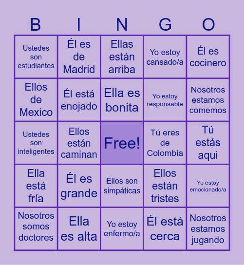Ser & Estar Bingo Card