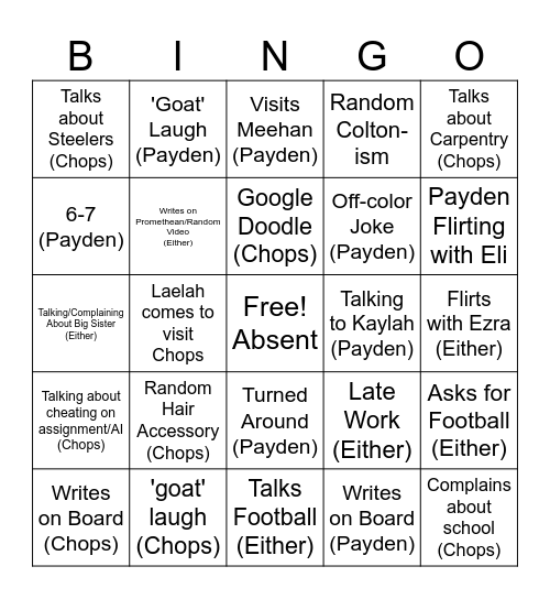 Chops/PaydenBingo Card