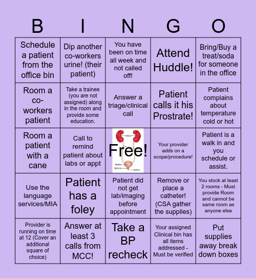 Urology Nurse Week Bingo Card