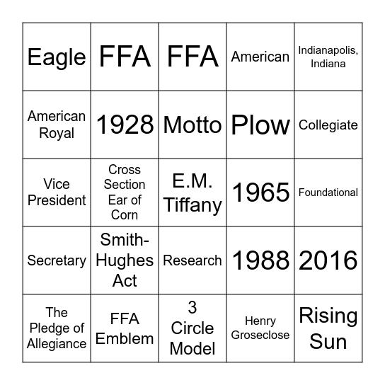 Ag Ed & FFA Fundamentals Bingo Card