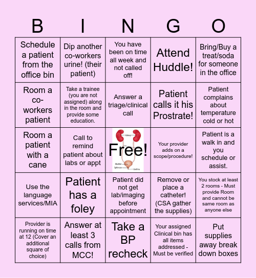 Urology Nurse Week Bingo Card