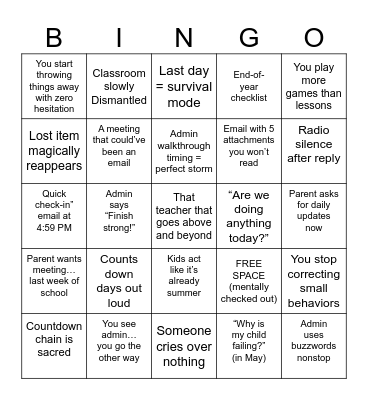 End of Year Bingo Card