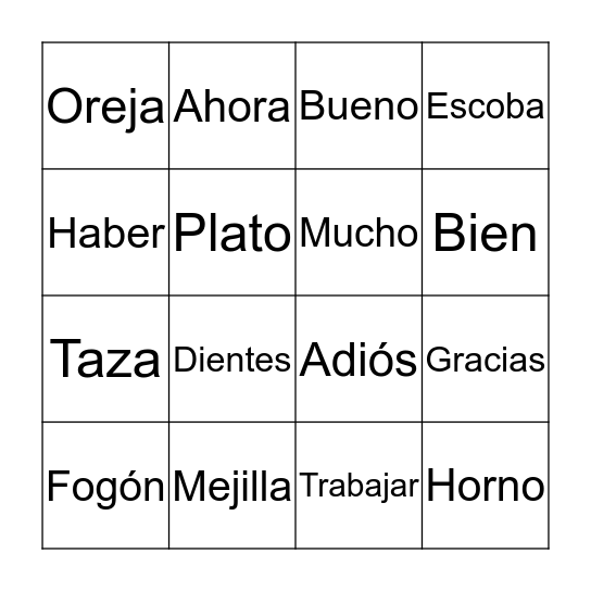 Mucho Espanhol Bingo Card