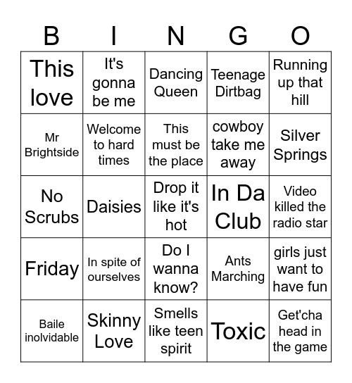 Music Bingo Card