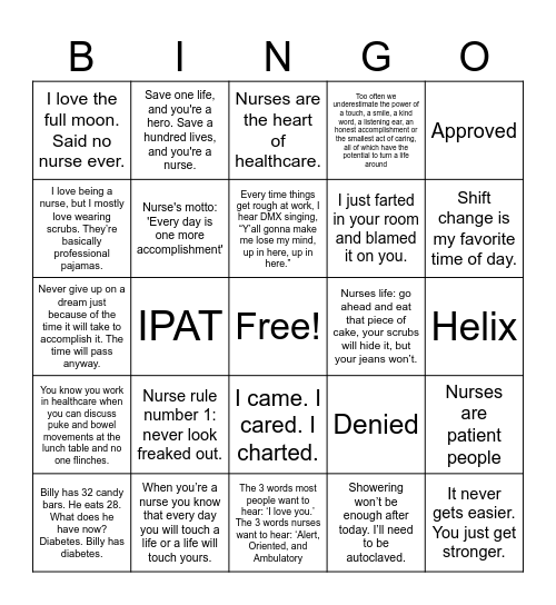 Nurses’ Week Bingo Card
