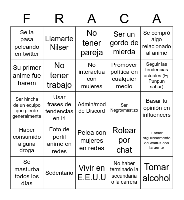 Bingo para fracasados Bingo Card