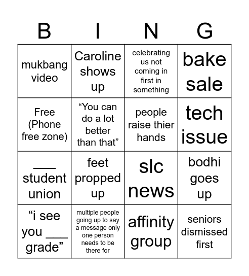 town hall Bingo Card