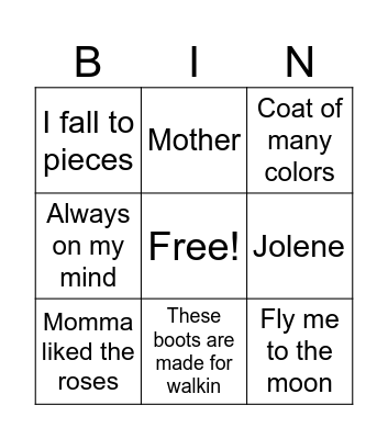 Mothers day Bingo Card
