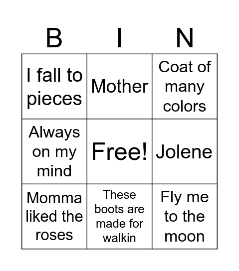 Mothers day Bingo Card