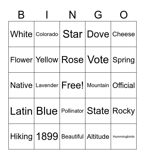 Columbine Bingo Card