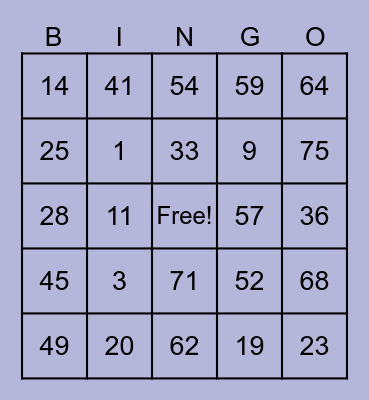 Bingo-Nachmittag Bingo Card