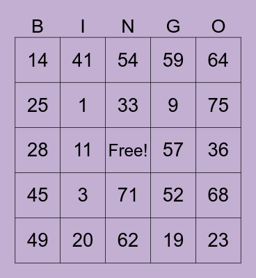 Bingo-Nachmittag Bingo Card