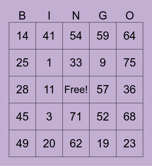Bingo-Nachmittag Bingo Card