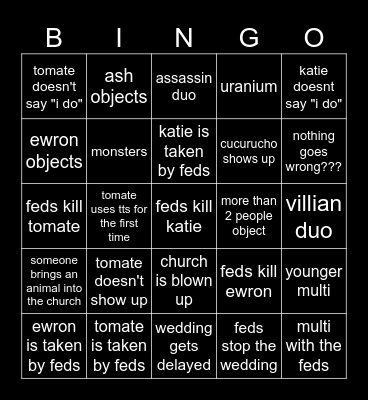 tomatosauce wedding Bingo Card