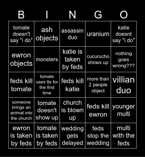 tomatosauce wedding Bingo Card