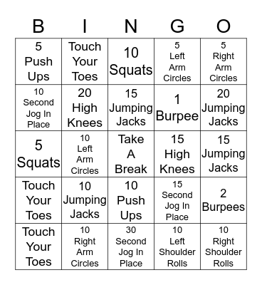 Fitness bingo Card