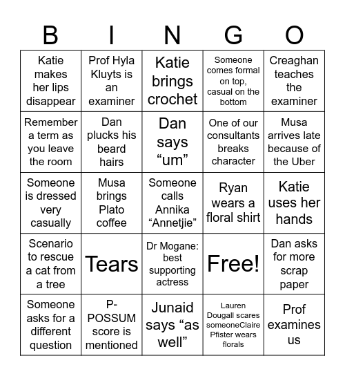 FCA 2 Bingo Card