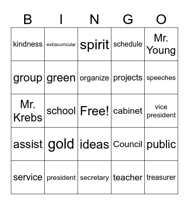 Student Council BINGO Card