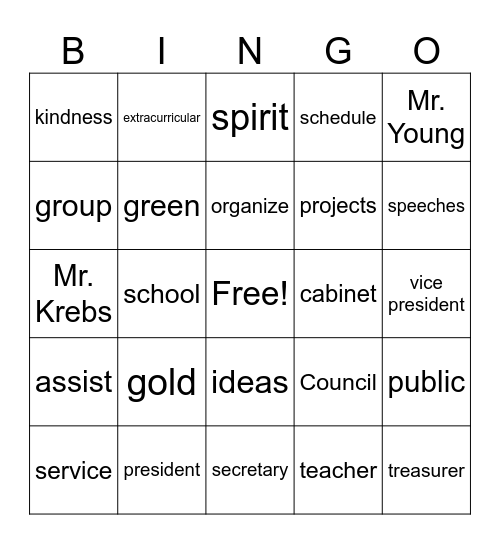 Student Council BINGO Card