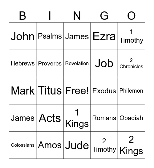 Bible Bingo Card