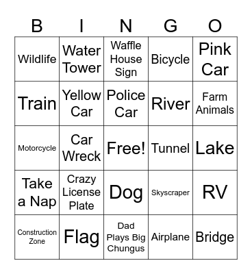 June 2026 Road Trip Bingo Card