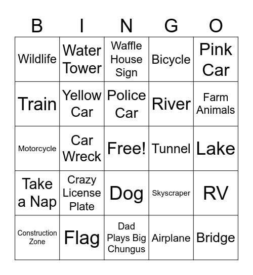 June 2026 Road Trip Bingo Card