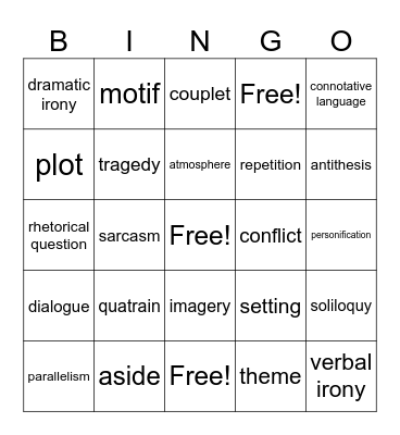 Literary Terms Bingo Card
