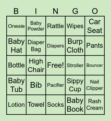 Baby Shower Gift Bingo Card