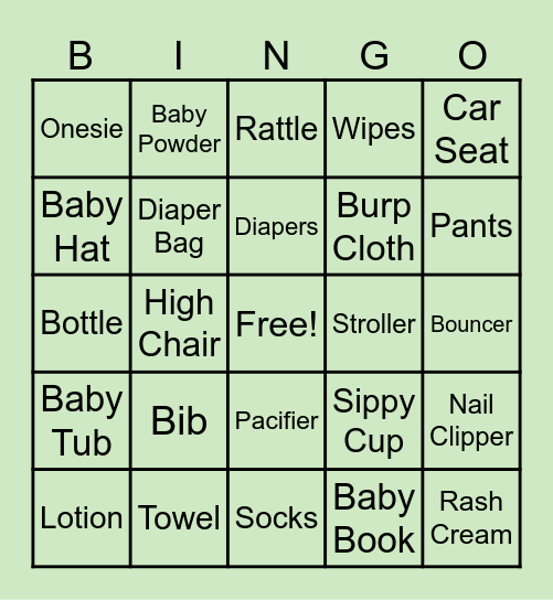 Baby Shower Gift Bingo Card
