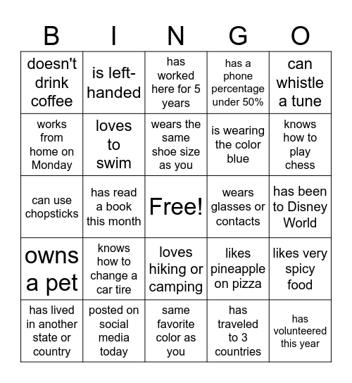 Find the Coworker Who... Bingo Card