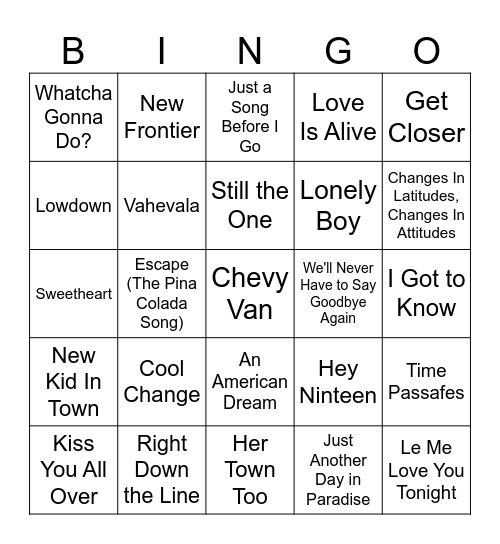 Yacht Rock Bingo #2 𖠳 Bingo Card