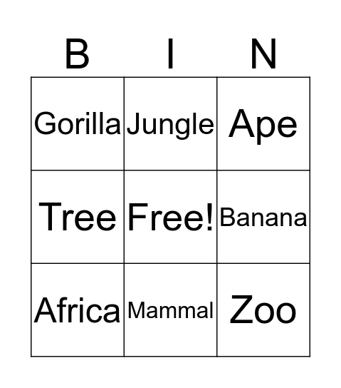 Go Ape! Bingo Card