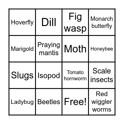 Garden Friends & Foes Bingo Card