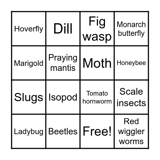 Garden Friends & Foes Bingo Card