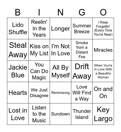 Yacht Rock Bingo #3 𖠳 Bingo Card