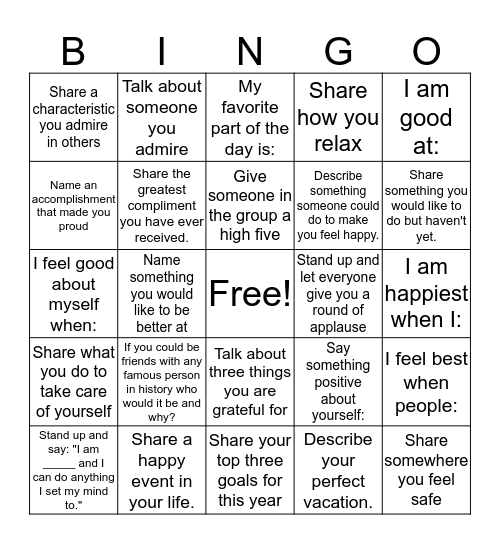Positivity Bingo  Bingo Card