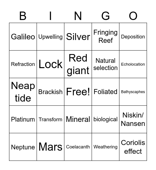 Spring Exam Review Bingo Card