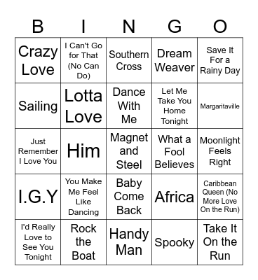 Yacht Rock Bingo #4 𖠳 Bingo Card