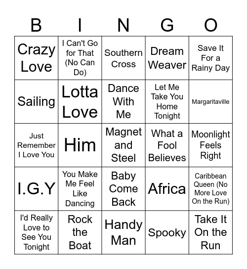 Yacht Rock Bingo #4 𖠳 Bingo Card