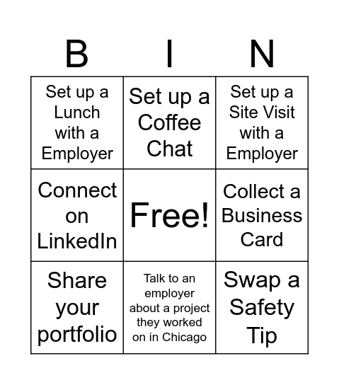 Networking Bingo Card