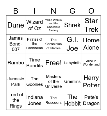 Fantasy/Action/Adventure Movie Music Bingo Card