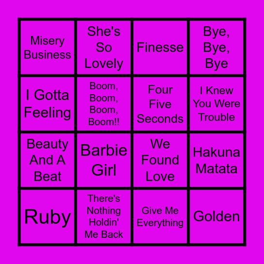 Cam Bingo 1 (Round 1) Bingo Card
