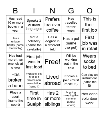 Intern/New Hire Pipeline Day Bingo Card