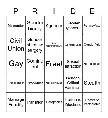 Pride Kick Off Bingo Card