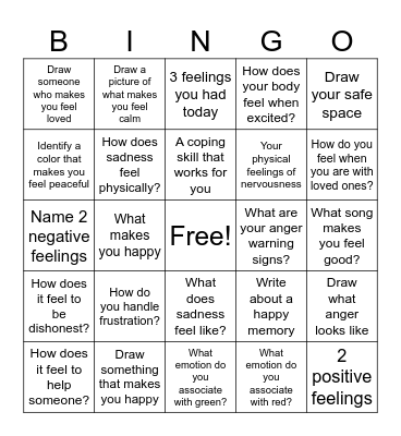Emotions Bingo Card