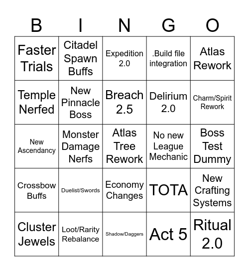 Path Of Exile Bingo Card