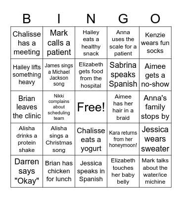 Orem Peds Rehab Bingo Card