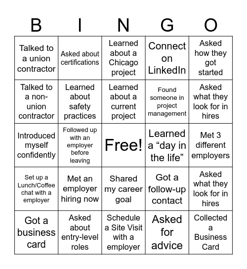 Networking Bingo Card