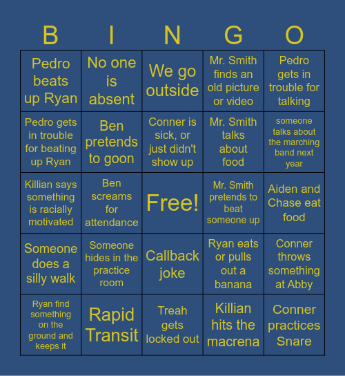 Band Bingo Car Bingo Card